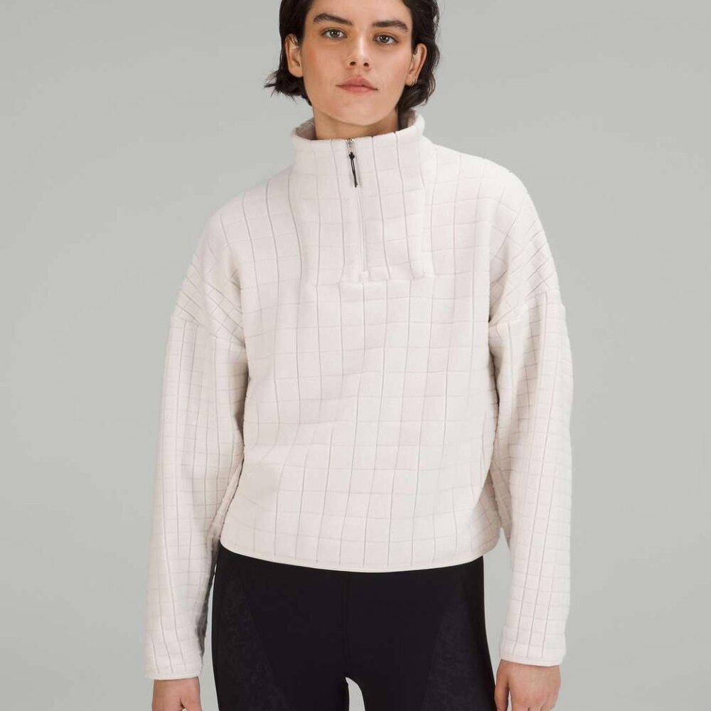 Lululemon Women's White Lab Textured-Grid Fleece Half Zip Pullover Sweater Sz XS